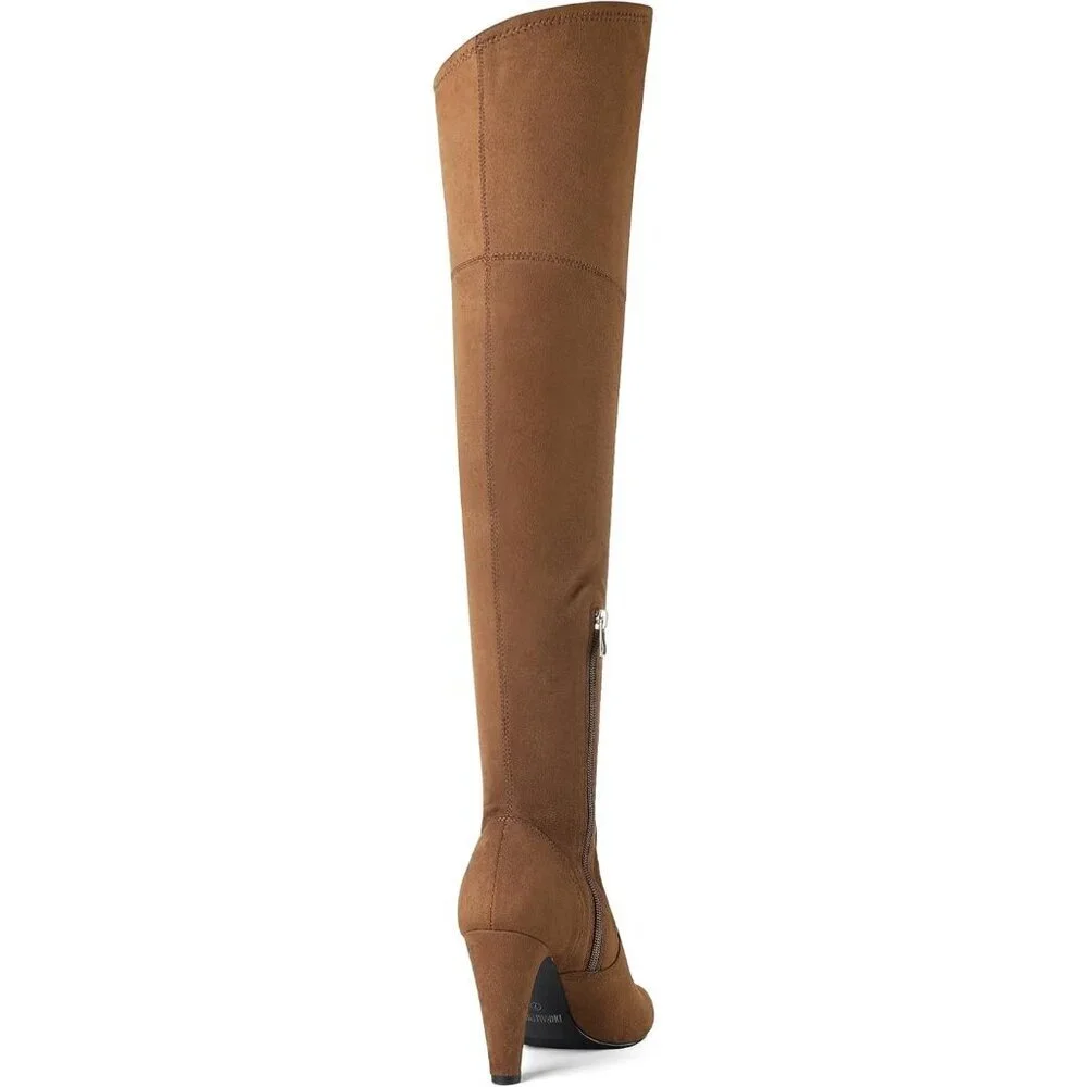 Women's Brown/Suede Faux Leather Thigh High Over The Knee Long Pointed Toe Boots